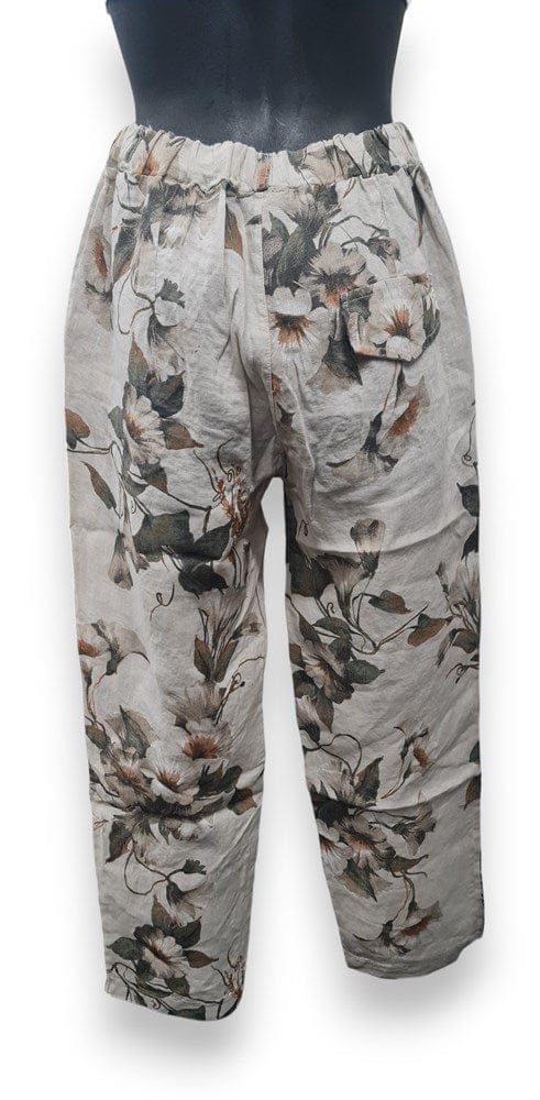 E.Talia Wimens Roma Floral Linen Pant - Beige Floral