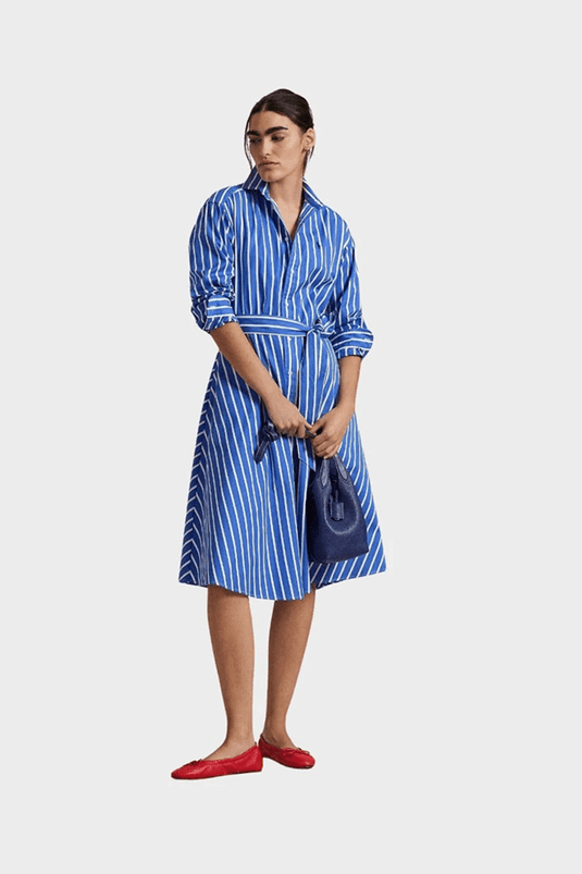 Ralph Lauren Belted Striped Cotton Shirtdress