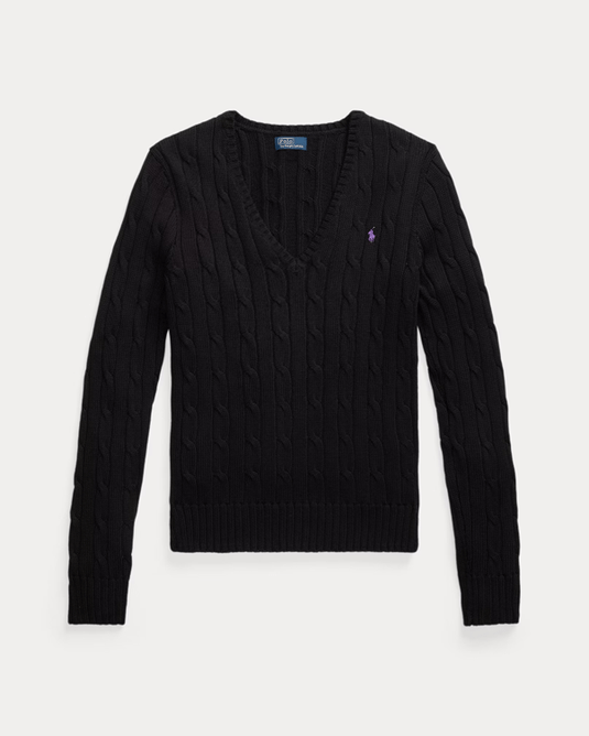 Ralph Lauren Womens Cable-Knit Cotton V-Neck Jumper