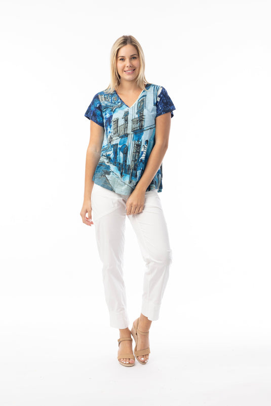 Orientique Womens T-Shirt Contemporary V - Tower Blue