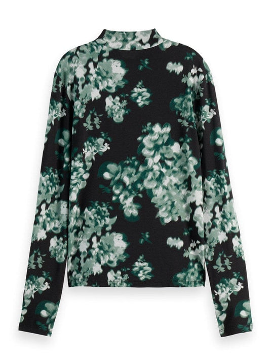 Scotch & Soda Womens Printed Mock Neck Long Sleeve Top