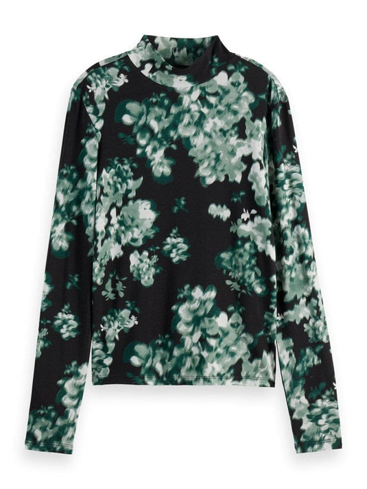 Scotch & Soda Womens Printed Mock Neck Long Sleeve Top