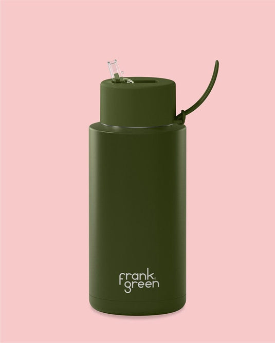 Frank Green 34oz Ceramic Reusable Bottle with Straw Lid - Khaki