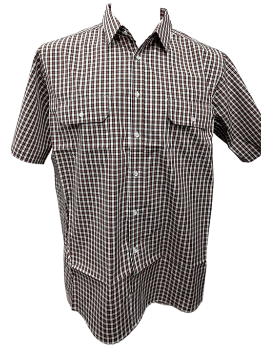 Cipollini Gold Mens Yarn Dyed Cotton Short Sleeve Shirt - Red Checks