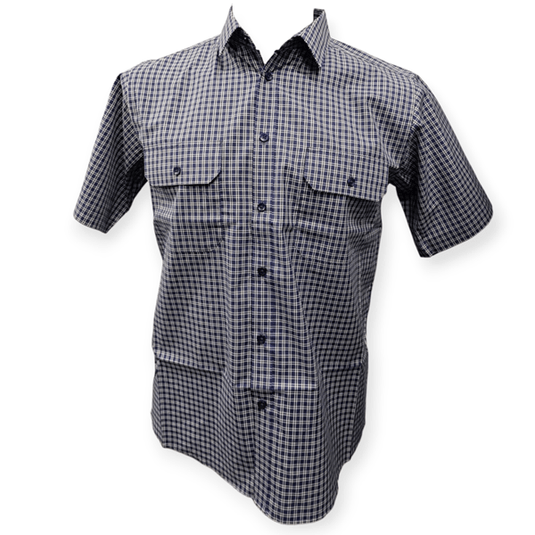 Cipollini Gold Mens Yarn Dyed Cotton Short Sleeve Shirt - Royal Blue Check