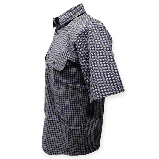 Cipollini Gold Mens Yarn Dyed Cotton Short Sleeve Shirt - Royal Blue Check