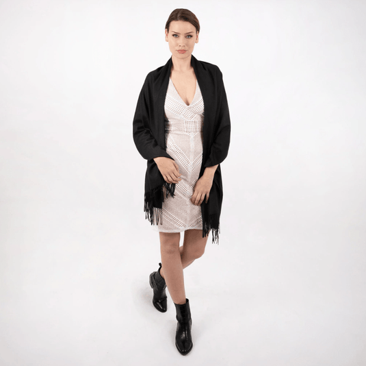 Dents Womens Plain Pashmina Shawl with Tassels - Black