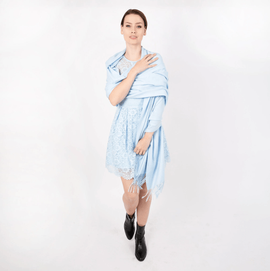 Dents Womens Plain Pashmina Shawl with Tassels - Pale Blue