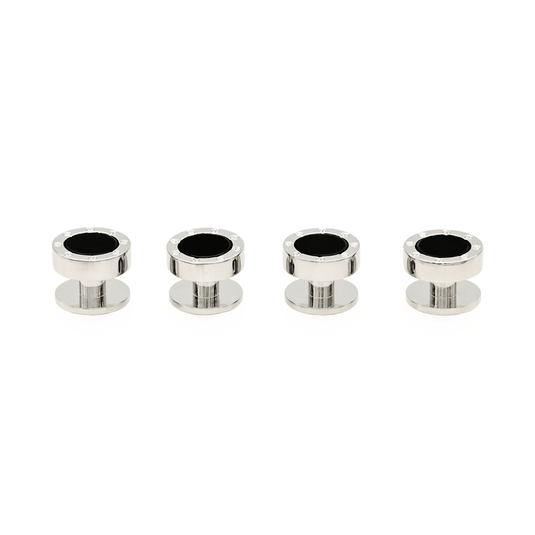 Cudworth Mens Round Rhodium Cartier with Onyx and Screw Back Stud