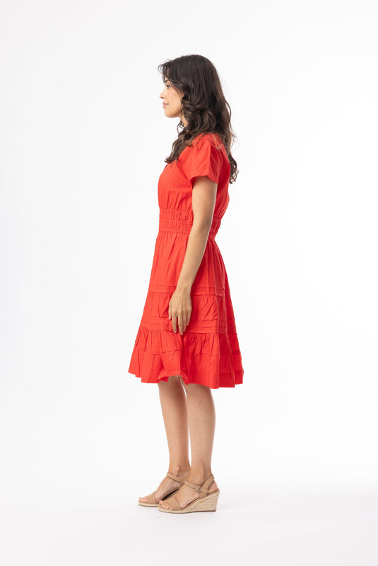 Orientique Womens Poplin Essentials Dress Short Ruched - Red