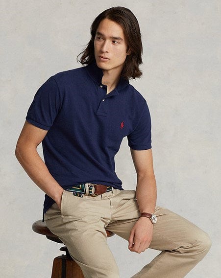 Ralph Lauren Mens Custom Slim Fit Mesh Polo Shirt - Newport Navy
