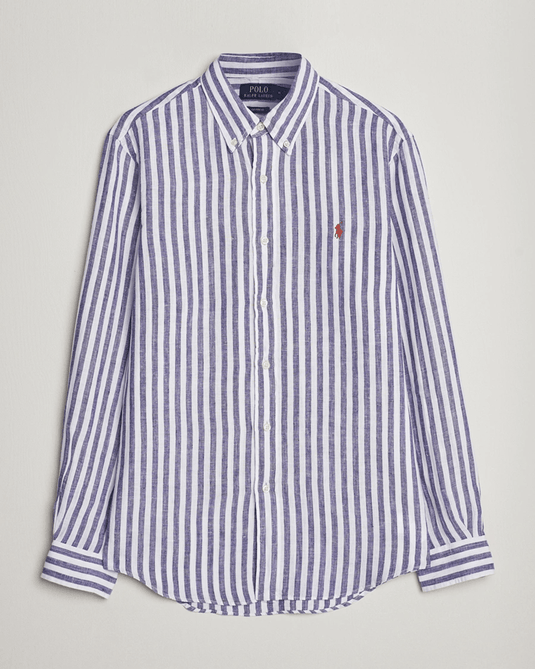 Ralph Lauren Mens Custom Fit Stripe Linen Shirt