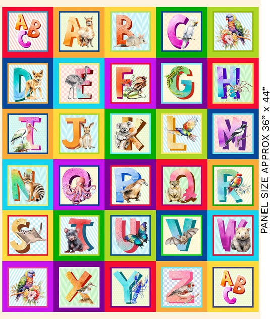 KK Fabrics 100% Cotton Alphabet Panel - A is for Aussie