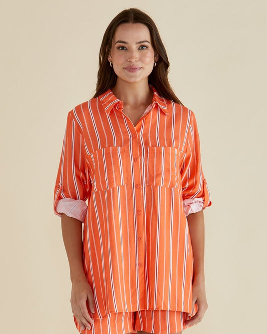 Betty Basics Womens Mills Shirt - Peach Stripe