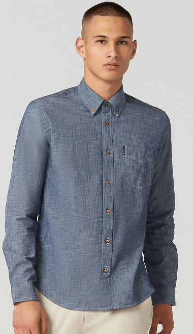 Ben Sherman Mens Chambray Long Sleeve Shirt