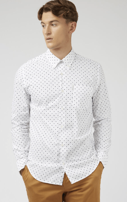 Ben Sherman Mens Polka Dot Print Long Sleeve Shirt