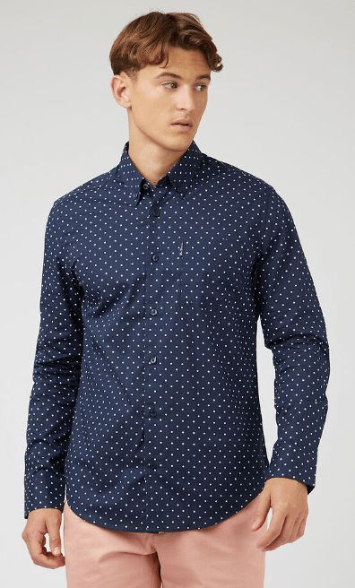 Ben Sherman Mens Polka Dot Print Long Sleeve Shirt