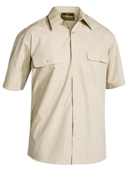 Bisley Mens Permanent Press Short Sleeve Shirt - Sand