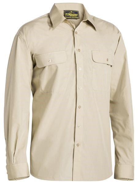 Bisley Mens Permanent Press Long Sleeve Shirt - Sand