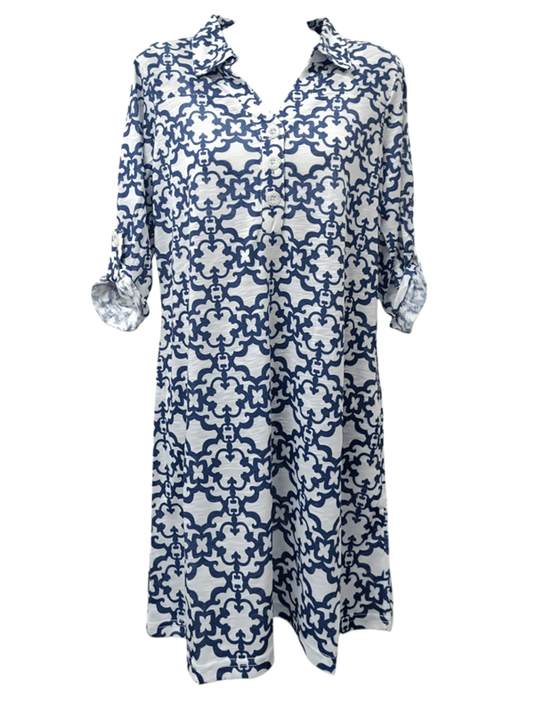 Tango Mango Womens 3/4 Sleeve Button Up V-Neck Dress