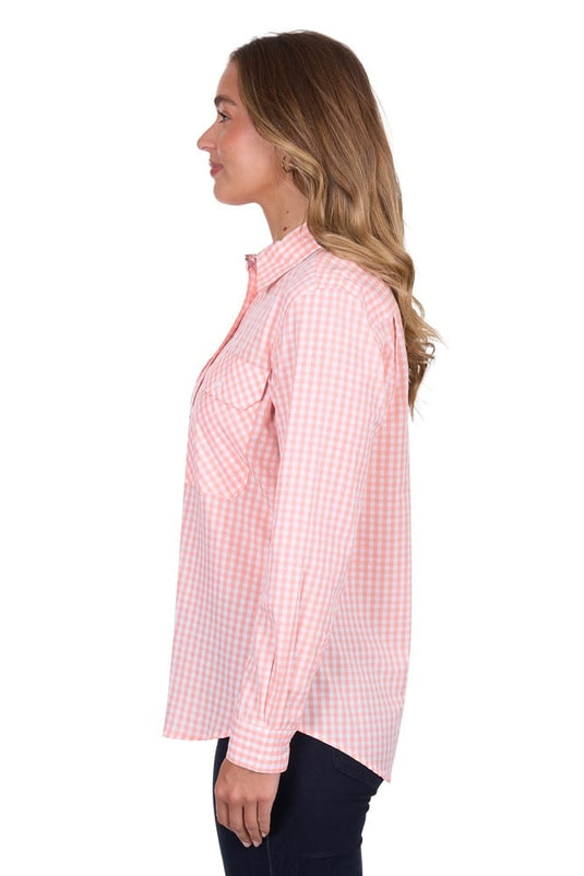 Hard Slog Womens Jen 1/2 Placket Long Sleeve Shirt - Coral