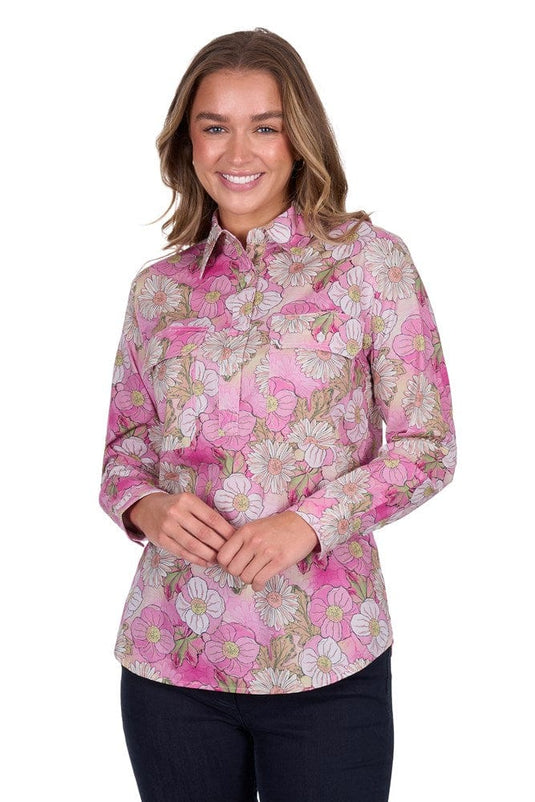 Hard Slog Womens Etta 1/2 Placket Long Sleeve Shirt - Pink