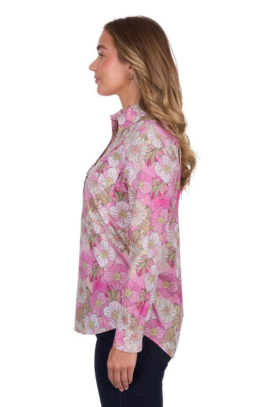 Hard Slog Womens Etta 1/2 Placket Long Sleeve Shirt - Pink