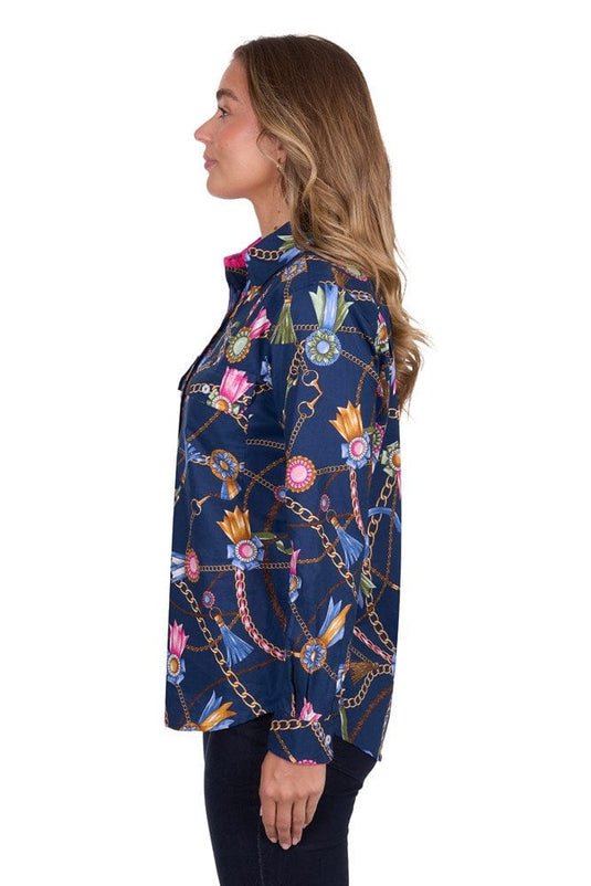 Hard Slog Womens Jolie Full Placket Long Sleeve Shirt - Navy