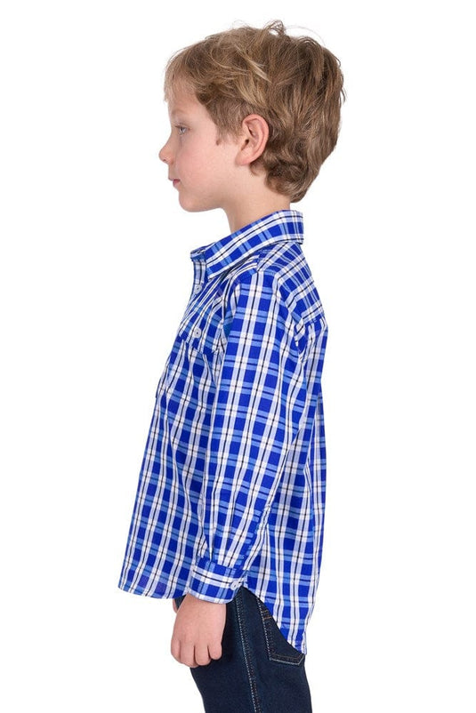 Hard Slog Kids Levers 1/2 Placket Long Sleeve Shirt - Royal/White