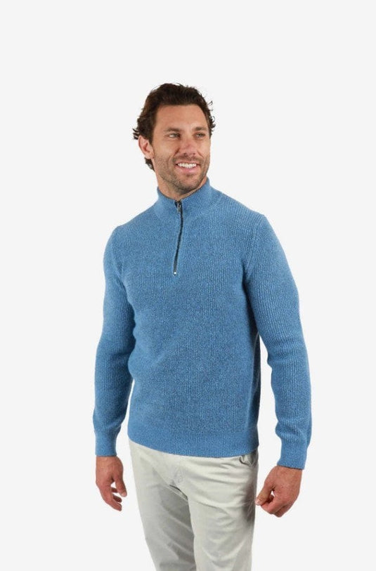 James Harper Mens Blue Ribbed 1/4 Zip Knitwear