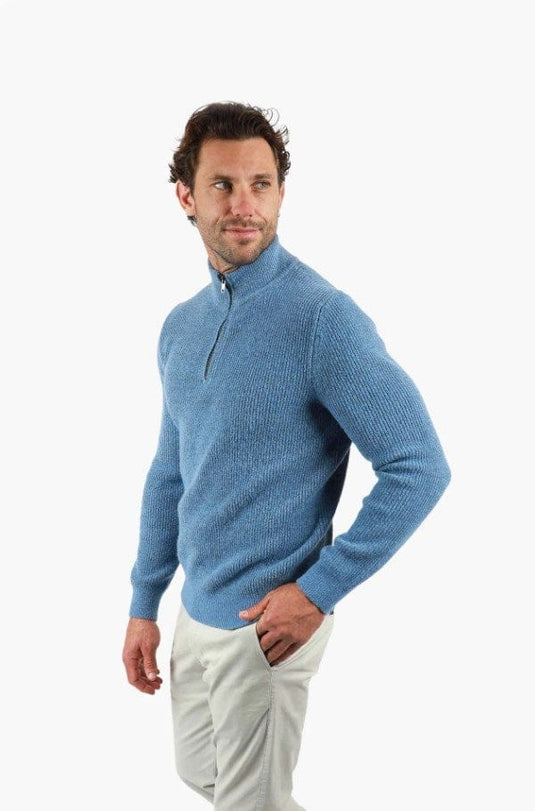 James Harper Mens Blue Ribbed 1/4 Zip Knitwear