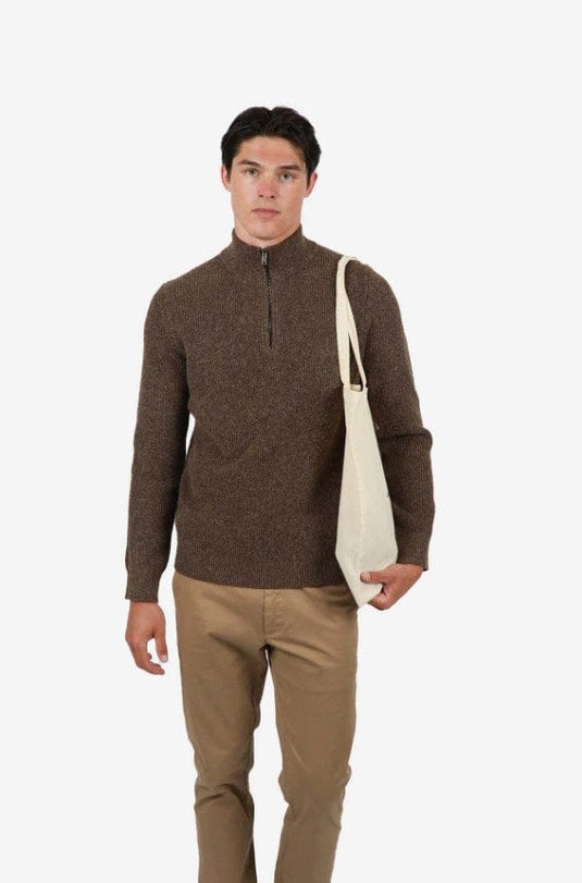 James Harper Mens Tobacco Ribbed 1/4 Zip Knitwear