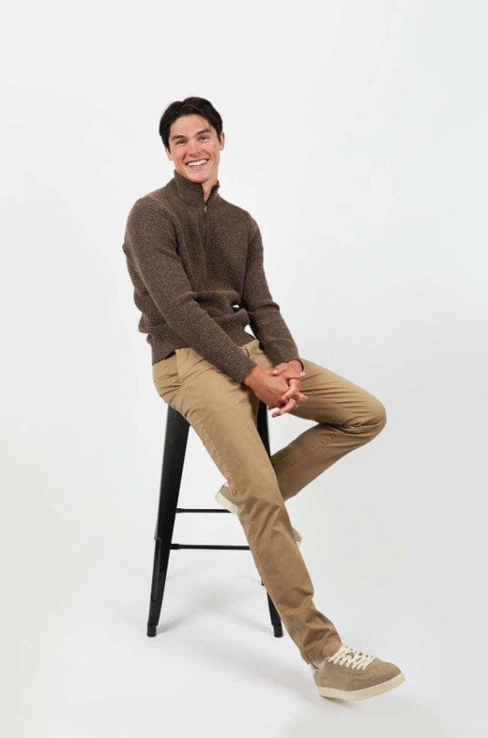 James Harper Mens Tobacco Ribbed 1/4 Zip Knitwear