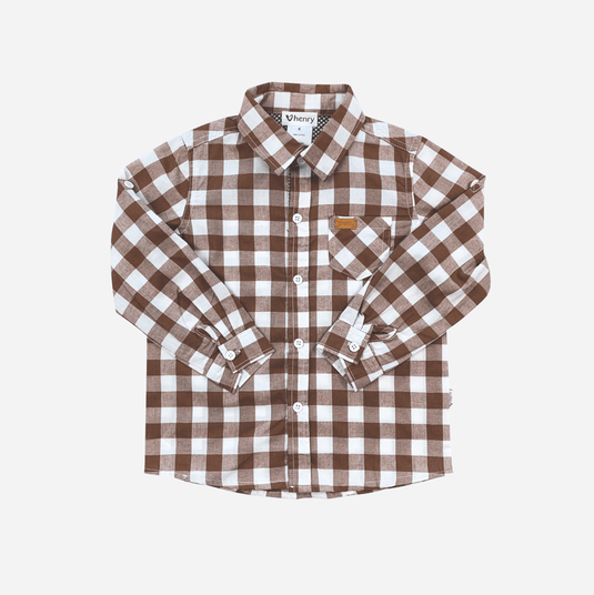 Love Henry Boys Dress Shirt - Large Bronze Check