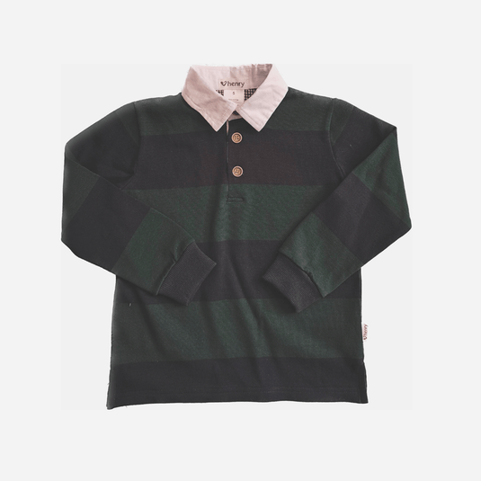 Love Henry Boys Freddie Rugby Polo - Green Stripe