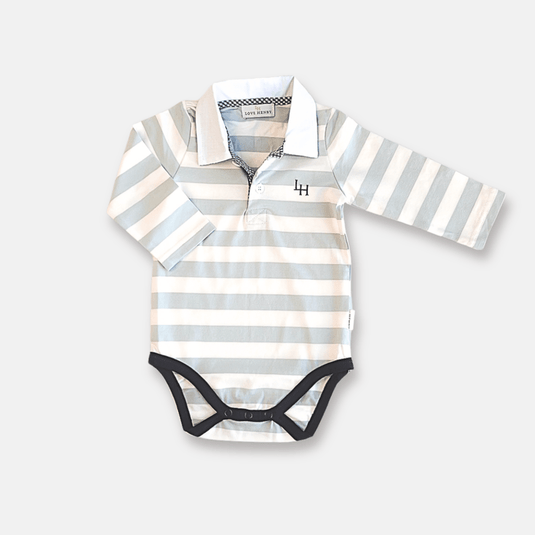 Love Henry Baby Boys Freddie Polo Romper - Blue Stripe