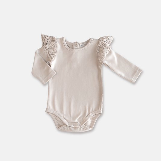 Love Henry Baby Girls Lace Sleeve Romper -  Beige
