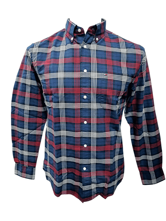 Tommy Hilfiger Mens Heritage Oxford Check Long Sleeve Open Front Shirt