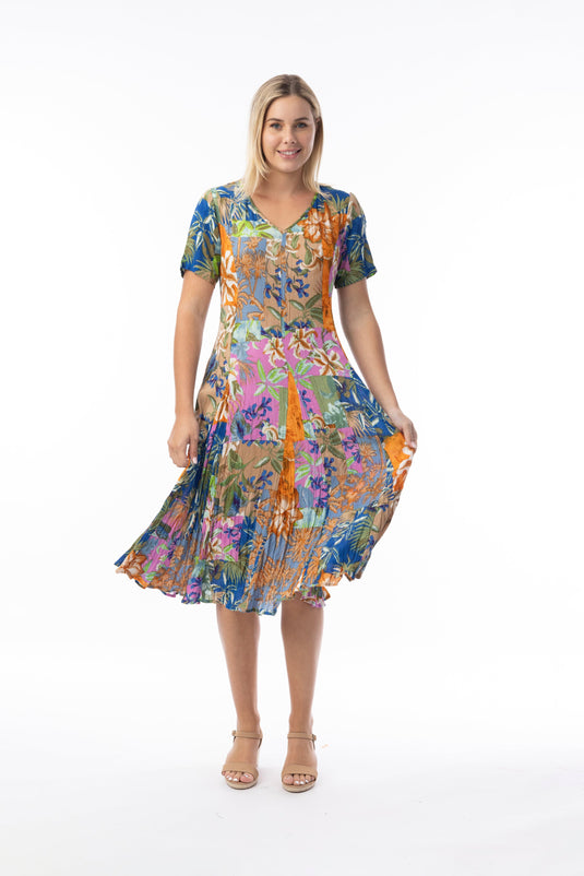 Orientique Womens Miramar Dress Godet Short Sleeve