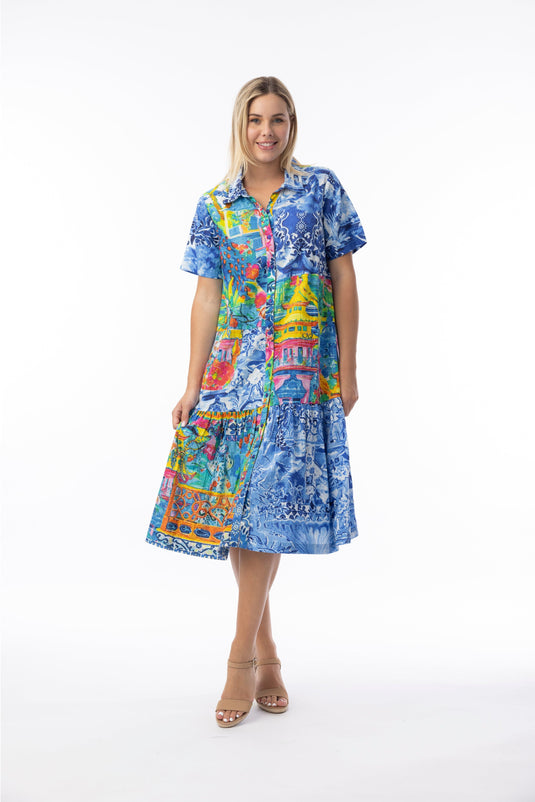 Orientique Womens Okayama Dress Patch Collar