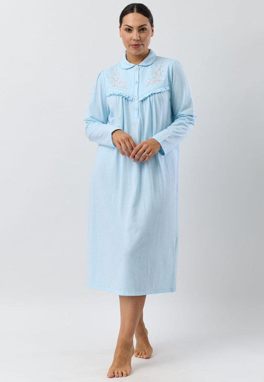 Schrank Womens Fleur Embroidered Collared Nightie - Mid Length