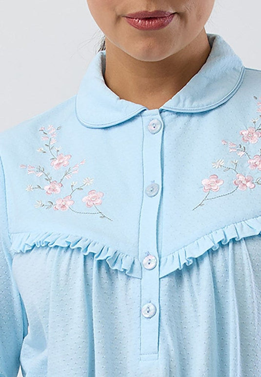 Schrank Womens Fleur Embroidered Collared Nightie - Mid Length