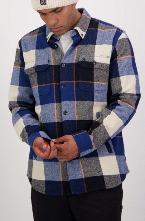 Swanndri Mens Lowcliffe Long-Sleeve Shacket - Cobalt Check