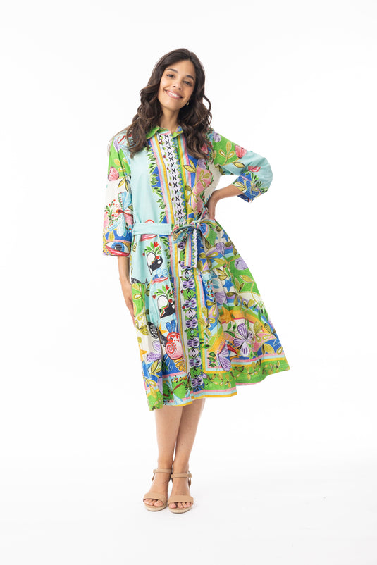 Orientique Womens Sante Fe Dress Collar Tie Waist