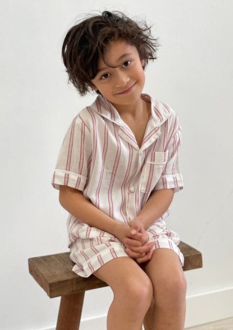 Linens Unlimited Boys Cameron Red Stripes Full PJ Set