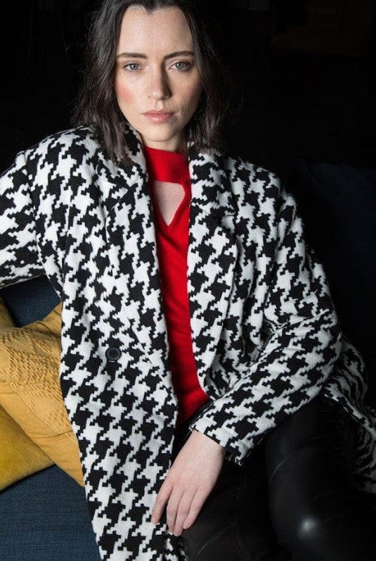Pingpong Womens Houndstooth Boyfriend Coat