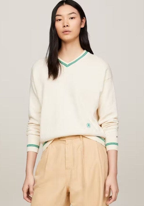 Tommy Hilfiger WomensTH Monogram Jacquard V-Neck Jumper