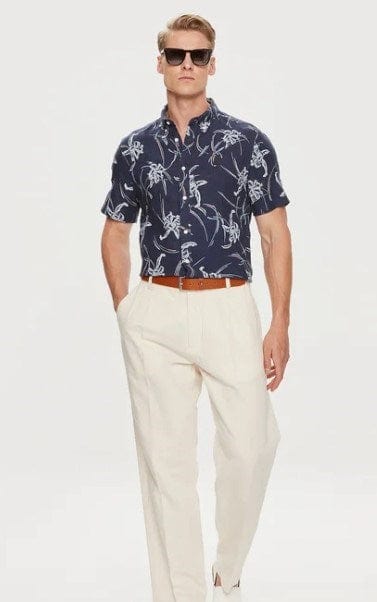 Tommy Hilfiger Mens Linen Tropical Print Short Sleeve Shirt