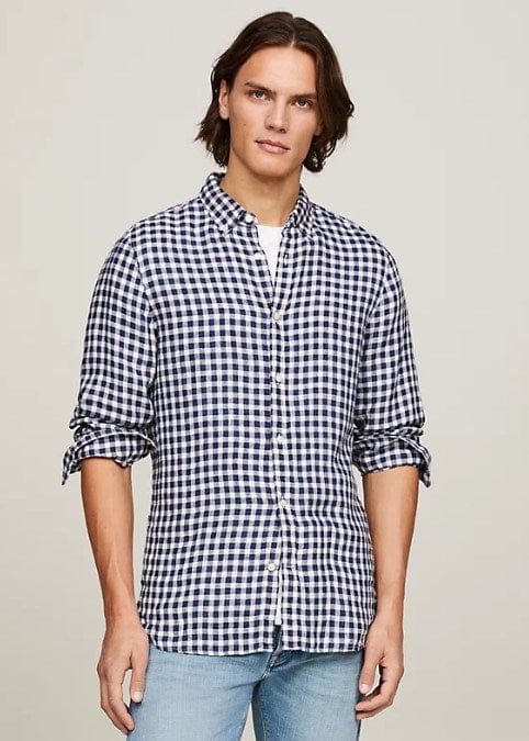 Tommy Hilfiger Mens Linen Gingham Check Slim Shirt