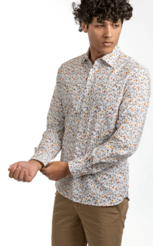 James Harper Mens (3-4 XL) Size Long Sleeve Floral Twigs poplin Shirt